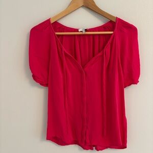 Joie Hot Pink V-Neck Short silk Sleeve Blouse